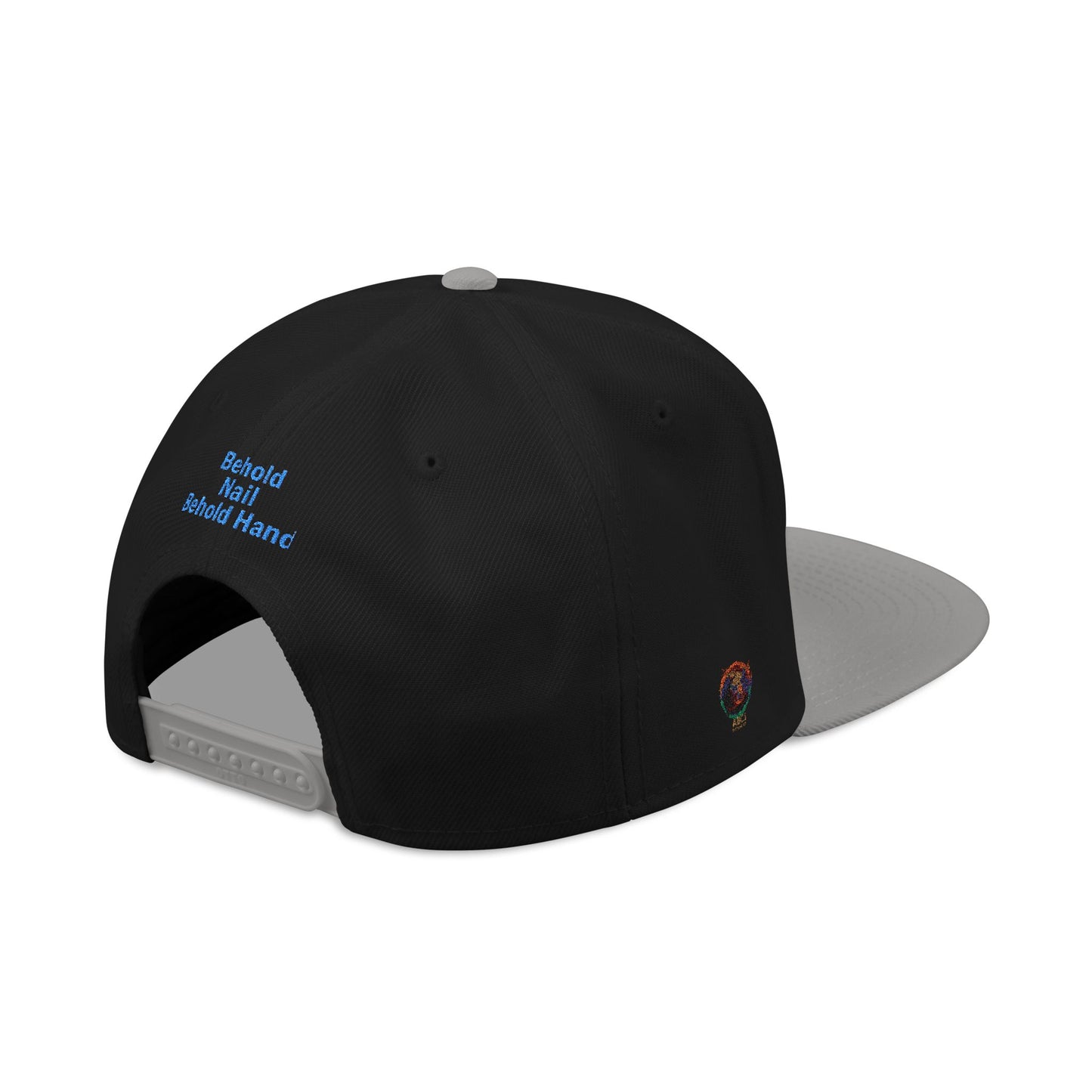 Snapback Cap Embroidered with 'Behold Nail Behold Hand' Design