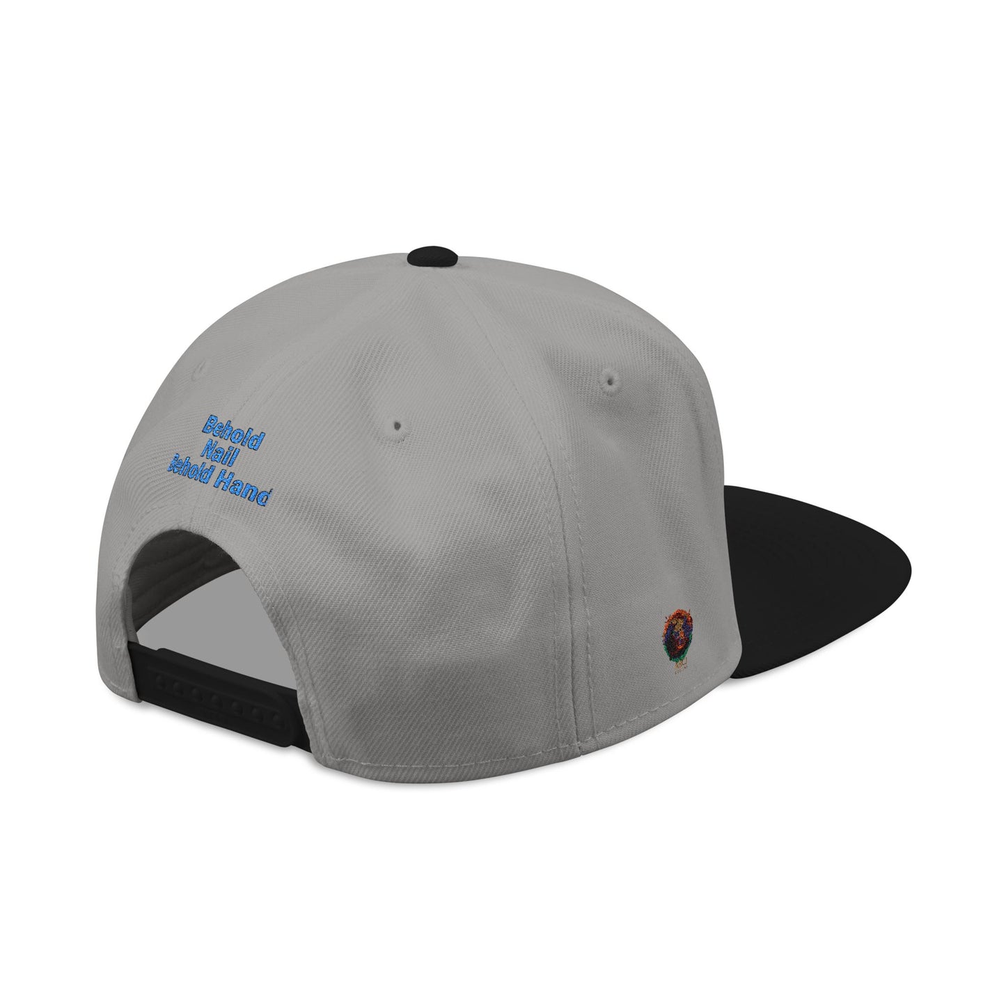 Snapback Cap Embroidered with 'Behold Nail Behold Hand' Design
