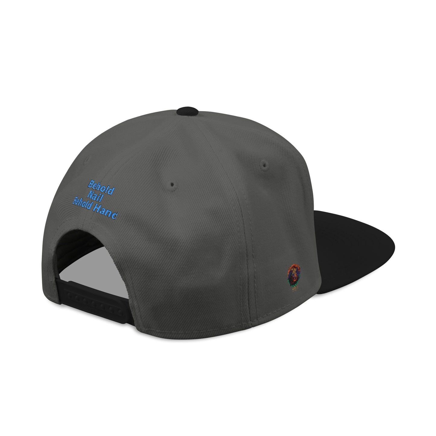 Snapback Cap Embroidered with 'Behold Nail Behold Hand' Design